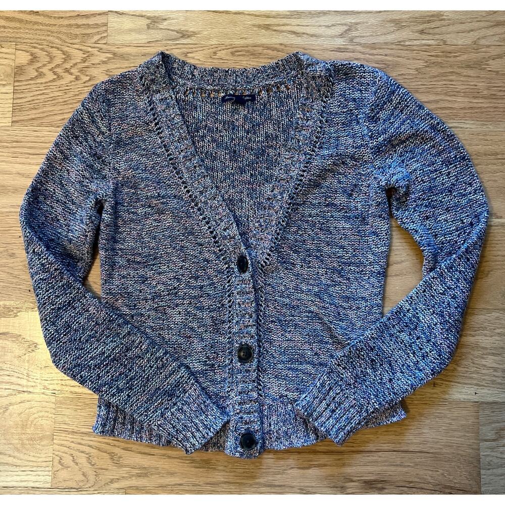 American Eagle Slouchy Marled Knit V Neck Button Up Grandpa Cardigan
